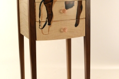 Walnut legs, trompe l'oeil marquetry on drawers