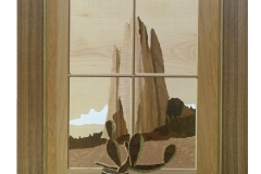 Trompe l'oeil marquetry window, walnut frame