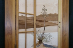 Trompe l'oeil marquetry window, walnut frame