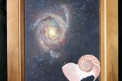 Trompe l'oeil  style marquetry frame with  acrylic painting