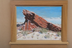 Trompe l'oeil style oak marquetry window w/acrylic painting